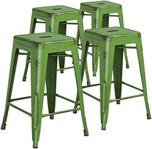 Flash Furniture Kai Commercial Grade 4 Pack 24" High Backless Distressed Orange - Image 7