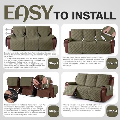 KinCam Waterproof Recliner Sofa Covers Washable, 3 Seater - Image 6
