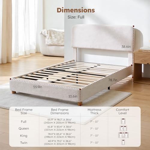 Full Size Cloud Bed Frame, Cream White Boucle Platform Bed, Upholstered - Image 2