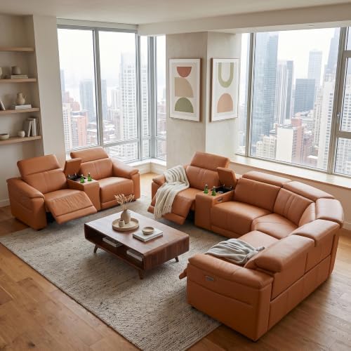 Power Recliner Sectional Sofa, L-Shaped Living Room Furniture Set, Reclining - Image 6