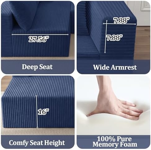 92.5" Modualr Sectional Sofa, L-Shape Corduroy Cloud Couch - Image 5