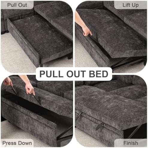108''Modular Sectional Sleeper Sofa, L Shape Pull Out Sofa Bed - Image 6