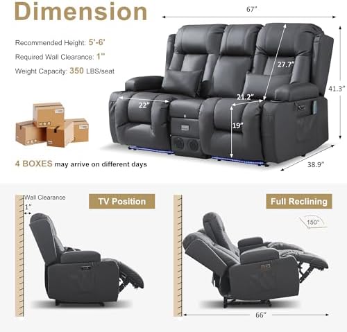 URRED Power Loveseat Recliner Sofa - Image 3
