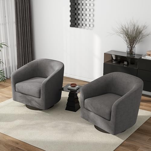 Pia Ricco Set of 4 Fabric 360° Swivel Barrel Accent Chair Gray - Image 6