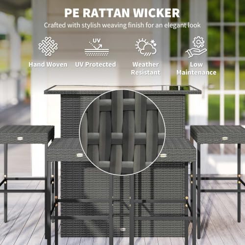 Outsunny 5 Piece Wicker Outdoor Bar Set - Image 4