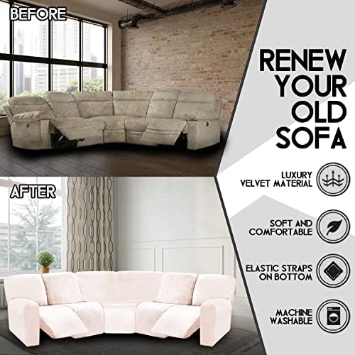 ULTICOR 7-Piece L Shape Sectional Recliner Sofa Covers, Velvet Stretch - Image 3