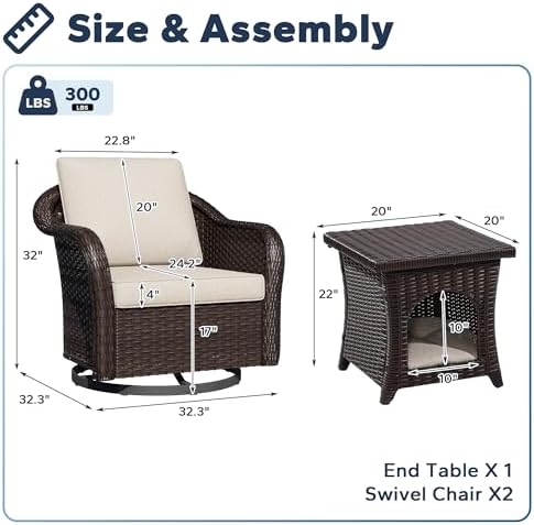 3 Piece Patio Furniture Set, Wicker Outdoor Conversation Set - Image 2