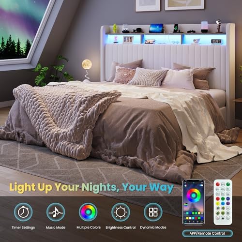 SHA CERLIN King Size LED Lift Up Storage Bed Frame Charging Station - Image 5