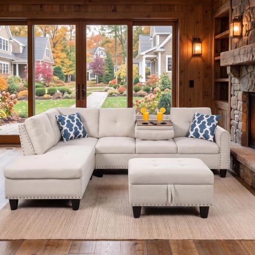 Linen L-Shaped Couch Set by Topcomfy