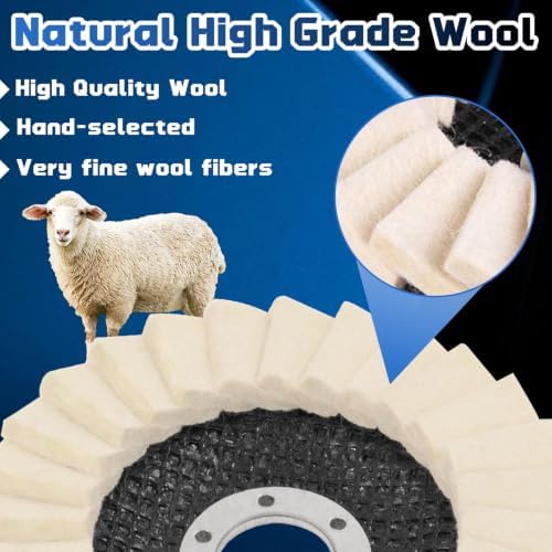 8 Pcs Wool Felt Flap Disc Buffing Wheel & Polishing Compound Set, 4-1/2" x 7/8" - Image 4
