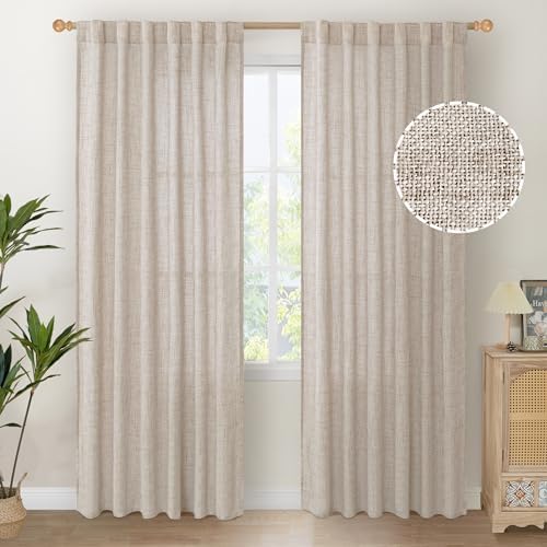 YoungsTex Natural Linen Curtains 80 Inch Length Light Filtering Drapes by YoungsTex