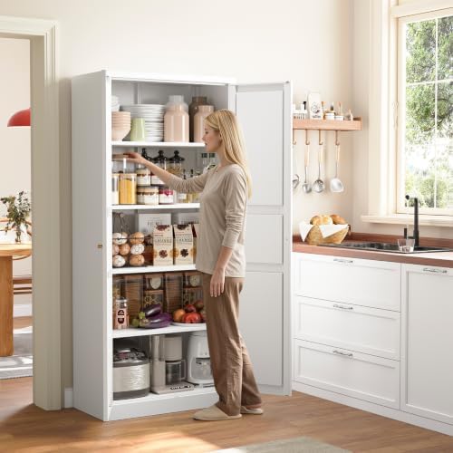 71"Metal Pantry Kitchen Pantry Storage Cabinet Tall White Cabinet - Image 4
