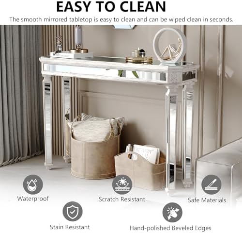 Silver Mirrored Console Table, Modern Luxury Mirror Furniture - Image 3