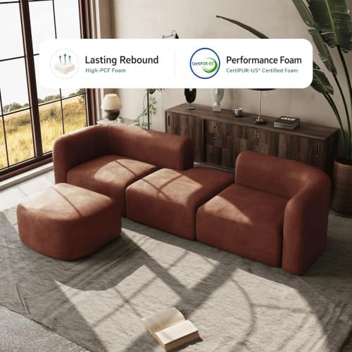 Acanva Mellow Modern Tight Curved Back Velvet Sofa, 4 Seater Modular - Image 4