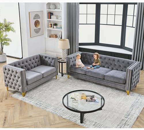 2 Piece Chesterfield Velvet Combination Sofa Set - Image 7