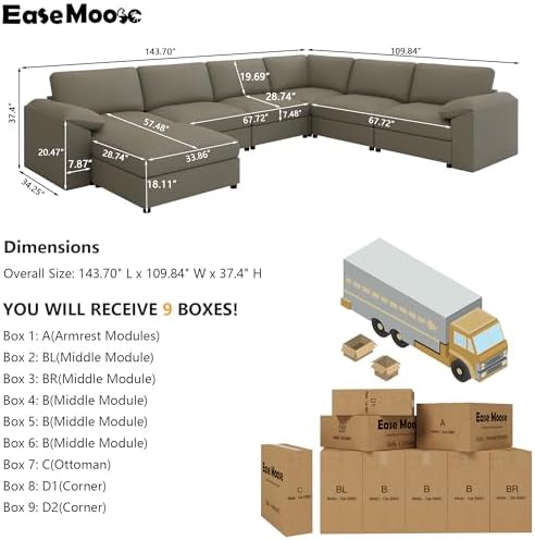 EASE MOOSE Faux Leather Couch, U Shaped Modular Sectional Sofa, Light Grey - Image 2