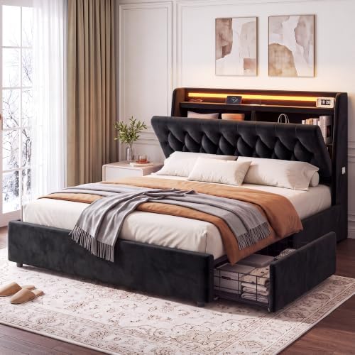 Jocoevol Full LED Velvet Bed Frame by JOCOEVOL