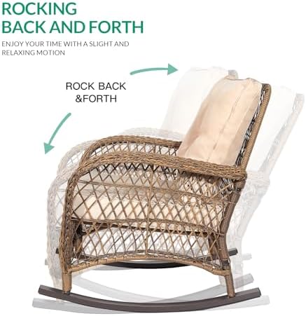 VIVIJASON Outdoor Wicker Rocking Chair, Patio Rattan Rocker Chair - Image 2