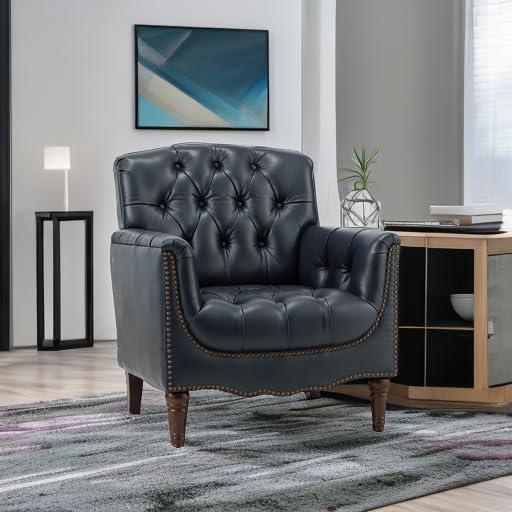 HULALA HOME Mid Century Modern Genuine Leather Accent Chair - Image 5
