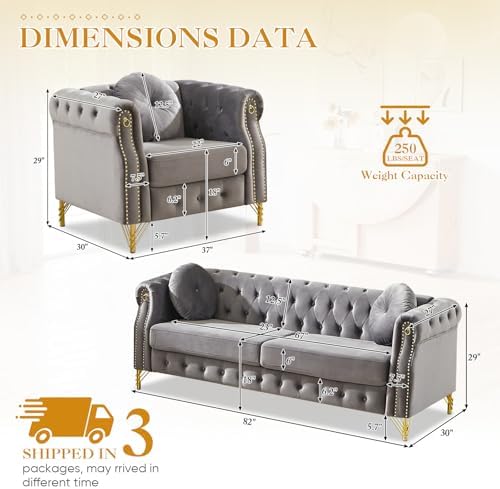 JEEOHEY 2 Pieces Mid Century Modern Chesterfield Sofa Set, Upholstered Button - Image 2