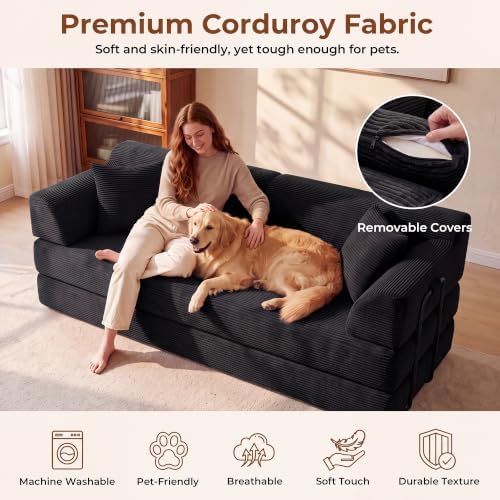 79'' Convertible Futon Sofa Bed, High‑Back Boneless Couches - Image 6