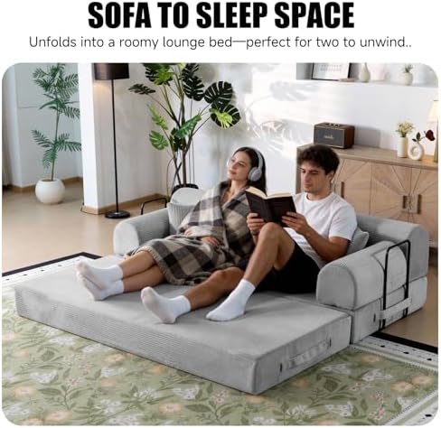 79" Memory Foam Sofa Bed, High Backrest Convertible Futon Boneless Couch - Image 6