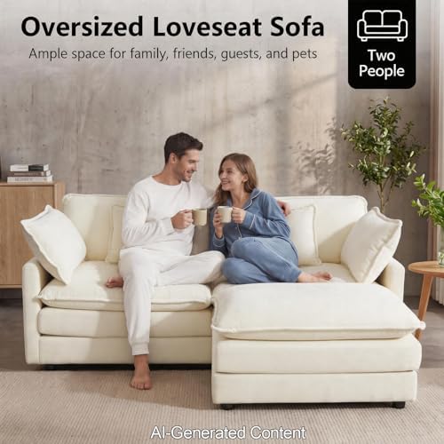 GNIXUU 76.7" Beige White Small L Shaped Cloud Couch Loveseat - Image 3