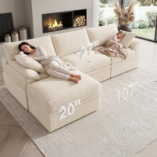 107" Boneless Couch with Storage, 48.6" Extra Deep-High Seat Modular Sectional - Image 2