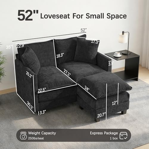 52'' Loveseat Sofa with Ottoman, Cloud Sofa Couch - Image 2