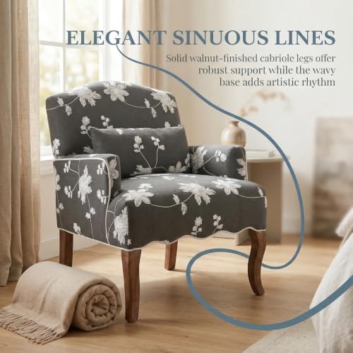 Shunzhi Floral Accent Chairs Farmhouse Upholstered Armchair Linen Reading Chair - Image 4