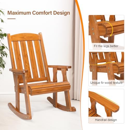 VINGLI Outdoor Rocking Chair, Heavy Duty 600 LBS Wooden Rocker - Image 4
