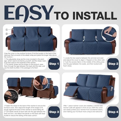 KinCam Waterproof Recliner Sofa Covers Washable, 3 Seater - Image 6