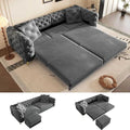 97.7'' Chesterfield Sleeper Sofa King Size, Dark Gray Velvet Pull out Couch by Tabaray