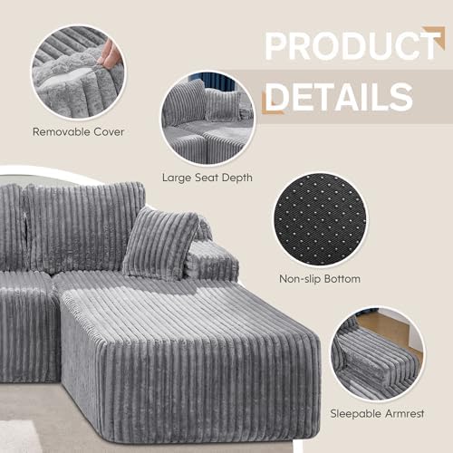 Hobestluk Boneless Couches Modular Sectional Sofa L-Shape Oversized Chaise - Image 6