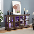 59" Glass Curio Display Storage Cabinet, 4 Doors LED Light Multipurpose by Unknown