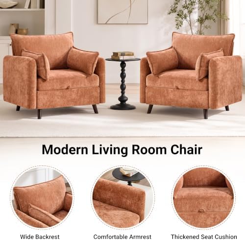 Oversized Accent Chair with Storage, Chenille Comfy Living Room Chairs with 2 - Image 4