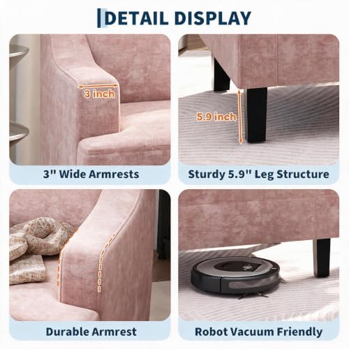 Garvee Pink Comfy Accent Chair, Upholstered Armchair - Image 5