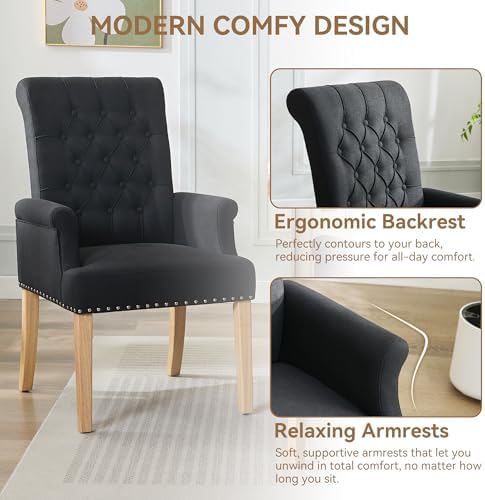 Dining Chair with Arms, Upholstered High Back Dining Room Chairs - Image 3