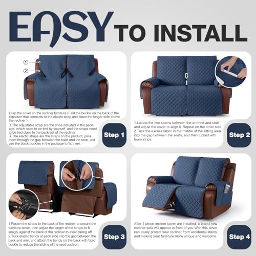 KinCam Waterproof Loveseat Recliner Covers Washable, 2 Seater - Image 6