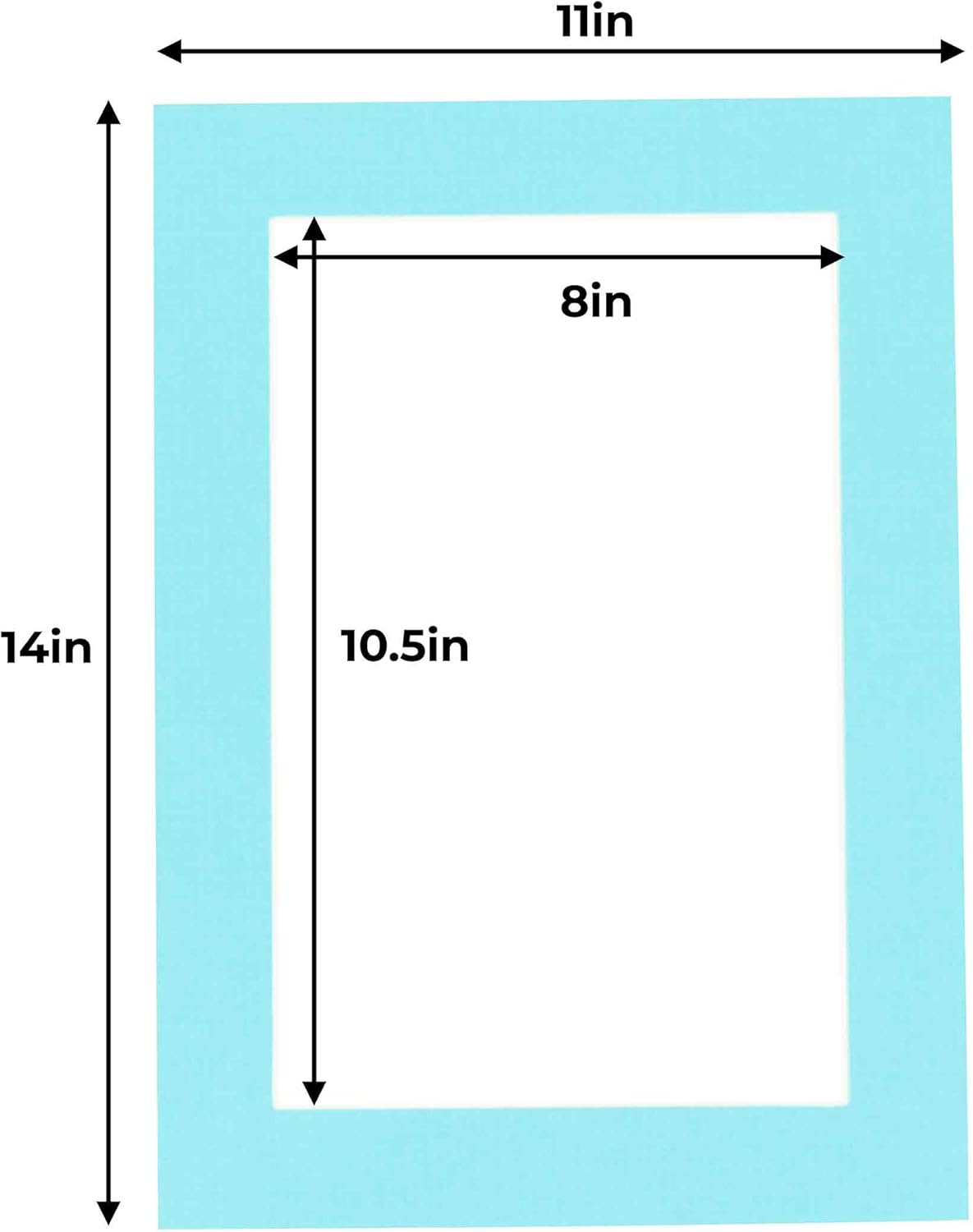 11x14 Mat for 8.5x11 Photo - Precut Aquamarine Blue Picture Matboard for Frames 11 x 14 Inches - Bevel Cut to Display Art 8.5 x 11 - Acid Free Pack of 100 MATS with Backing Boards & Clear Bags