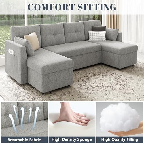 Huatean Home Oversized Sleeper Sofa Couch, Sectional Sofa Bed, Light Grey - Image 6