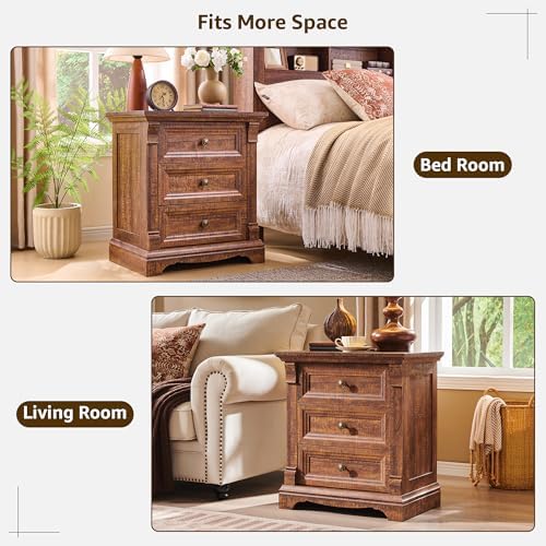 26" Tall Nightstand with Charging Station, 23.6"W End Table W/Roman Column - Image 3