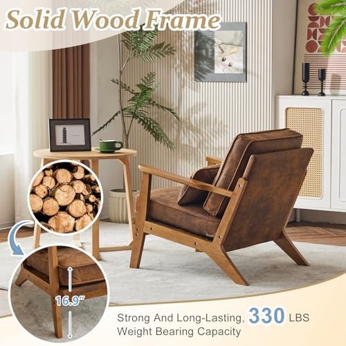 VINGLI Solid Wood Wide Armrests Accent Chair Set of 2, Upholstered Mid Century - Image 4