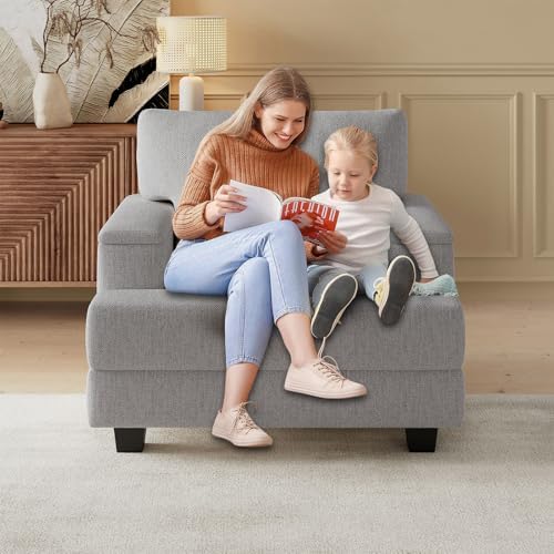 Oversized Accent Chair Set of 2, Armrest Organizer, Dark Gray - Image 6