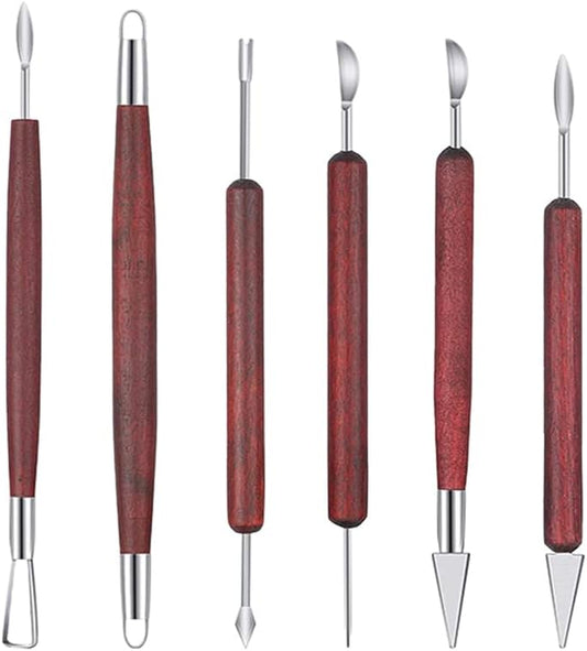 Pottery Tools and Supplies for Polymer, Yagugu 6Pcs Basic Wood Ceramics Carving Tool Supplies kit Accessories for Kids, Adults and Artists Modeling Shaping Building for Art&Craft
