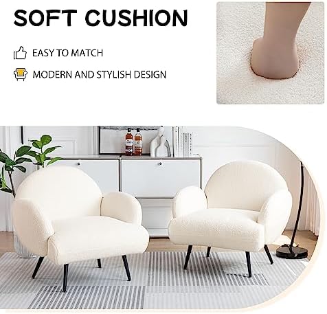 Accent Chair White with Black Metal Legs, Reading Chair - Image 4