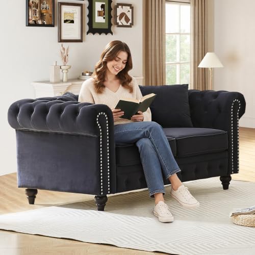 Mid Century Modern Chesterfield Velvet Loveseat Sofa - Image 3