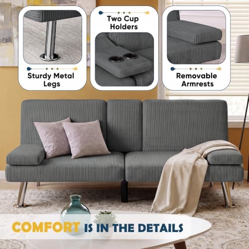Furmax Corduroy Futon Sofa Bed, Adjustable Futon Couch - Image 4