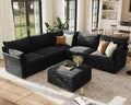 ABCASA Oversized Modular Sectional Sofa Black, L-Shaped Convertible Couch by ABCASA