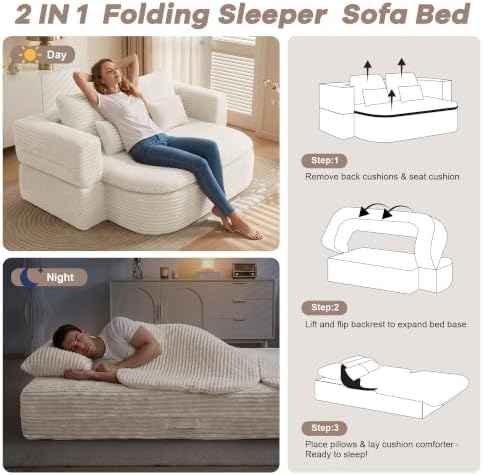 75'' Folding Sleeper Sofa Bed, Memory Foam Boneless Couch - Image 4